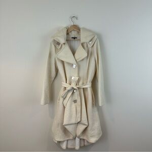 Samuel Dong Cream Wool Blend Fit and Flare Button Trench Coat Large